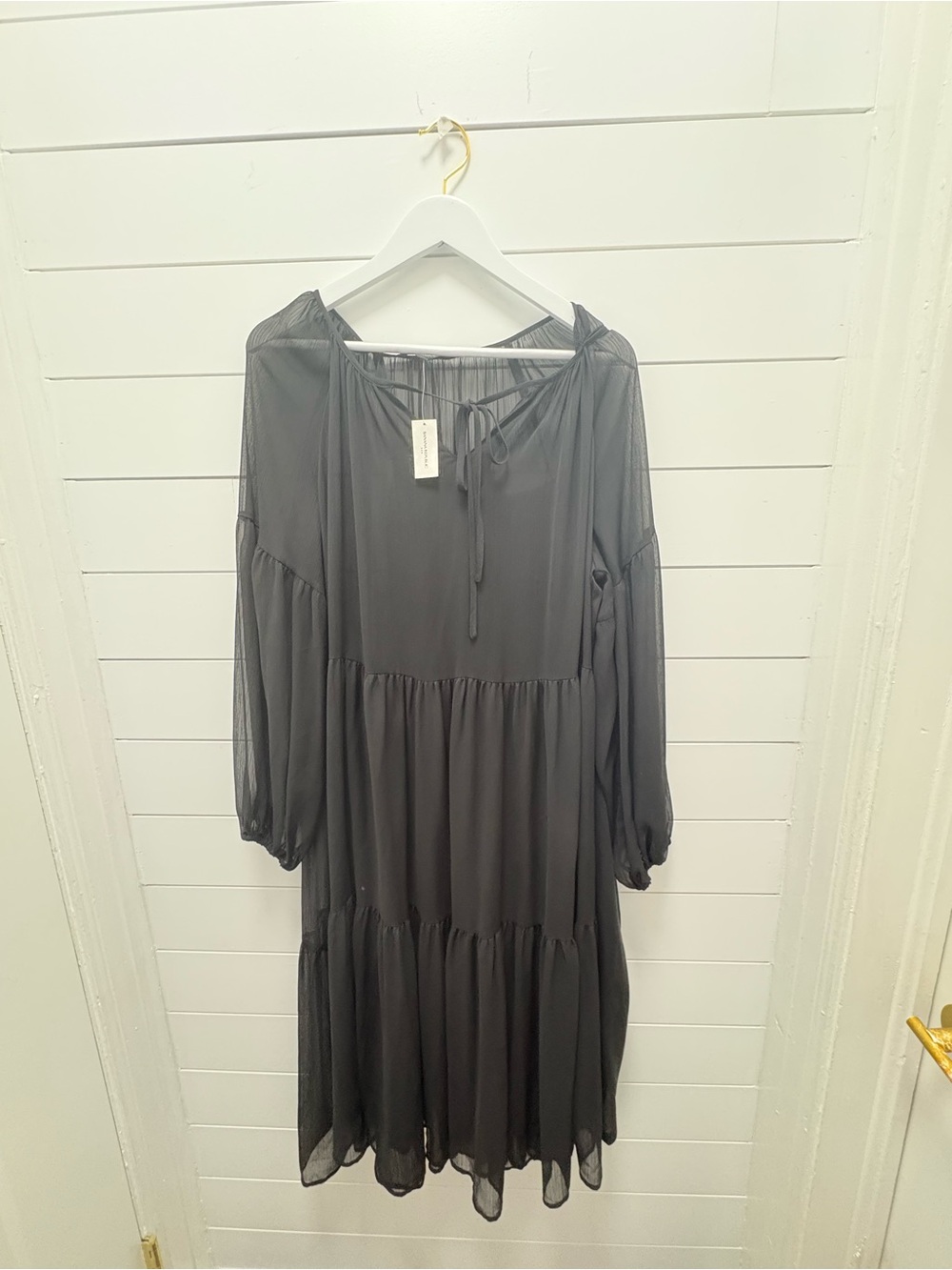 Banana Republic Charcoal Black Tiered Long-Sleeve Midi Dress